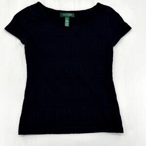 Ralph Lauren black short-sleeve scoop neck seersucker shirt.